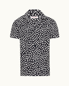 Howell Towelling Star Jacquard Relaxed Fit Capri Collar Cotton Towelling Shirt In Night Iris Blue | Night Iris