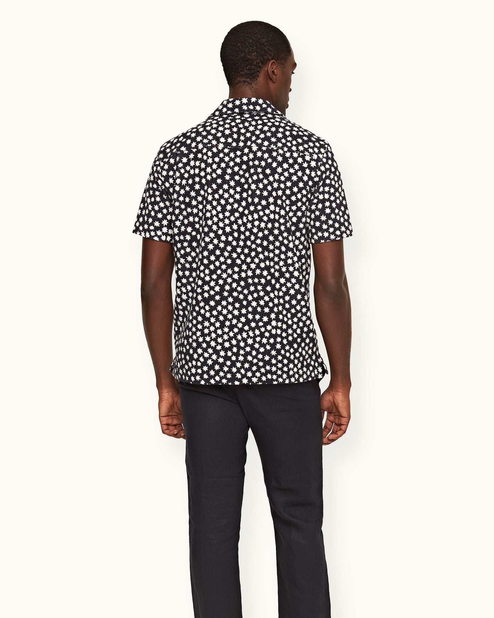 Howell Towelling Star Jacquard Relaxed Fit Capri Collar Cotton Towelling Shirt In Night Iris Blue | Night Iris