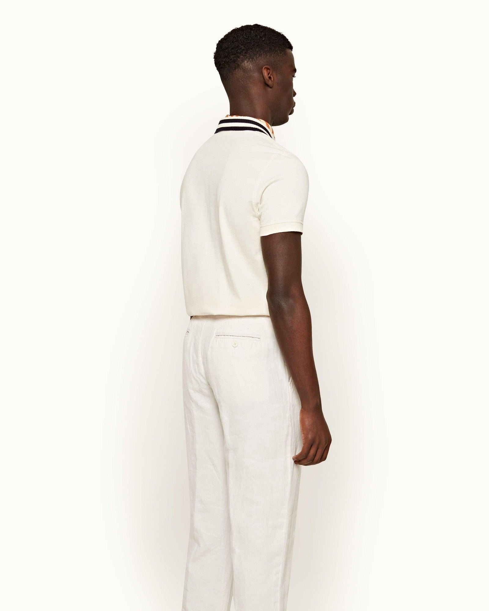 Jarrett White Sand Classic Fit Stripe Tipped Collar Cotton Polo Shirt | White Sand