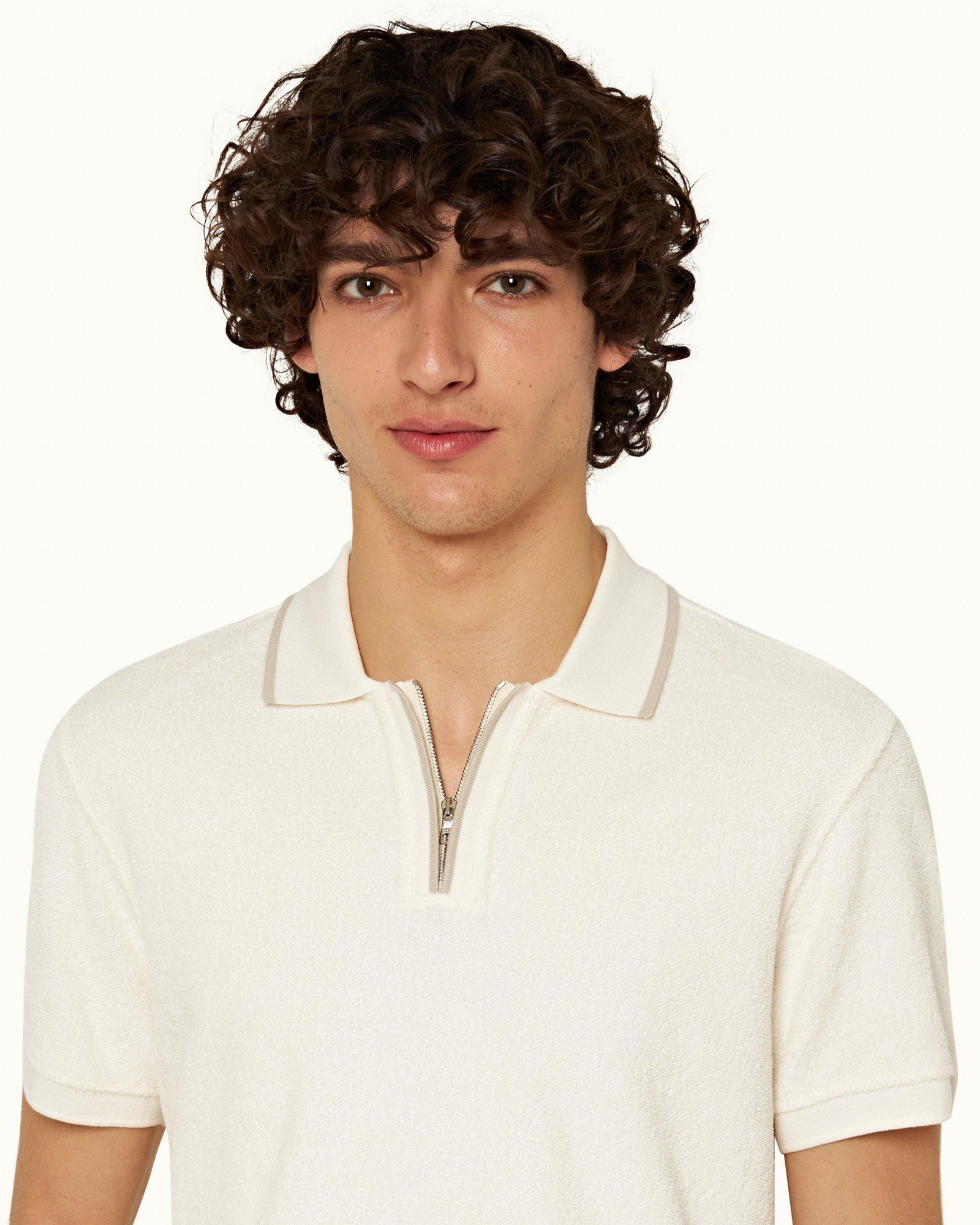 White Sand Classic Fit Half-Zip Towelling Polo Shirt | White Sand