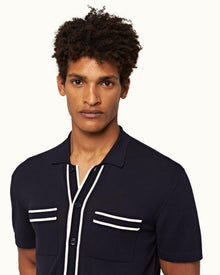 Night Iris Capri Collar Tipping Detail Knit Shirt | Night Iris