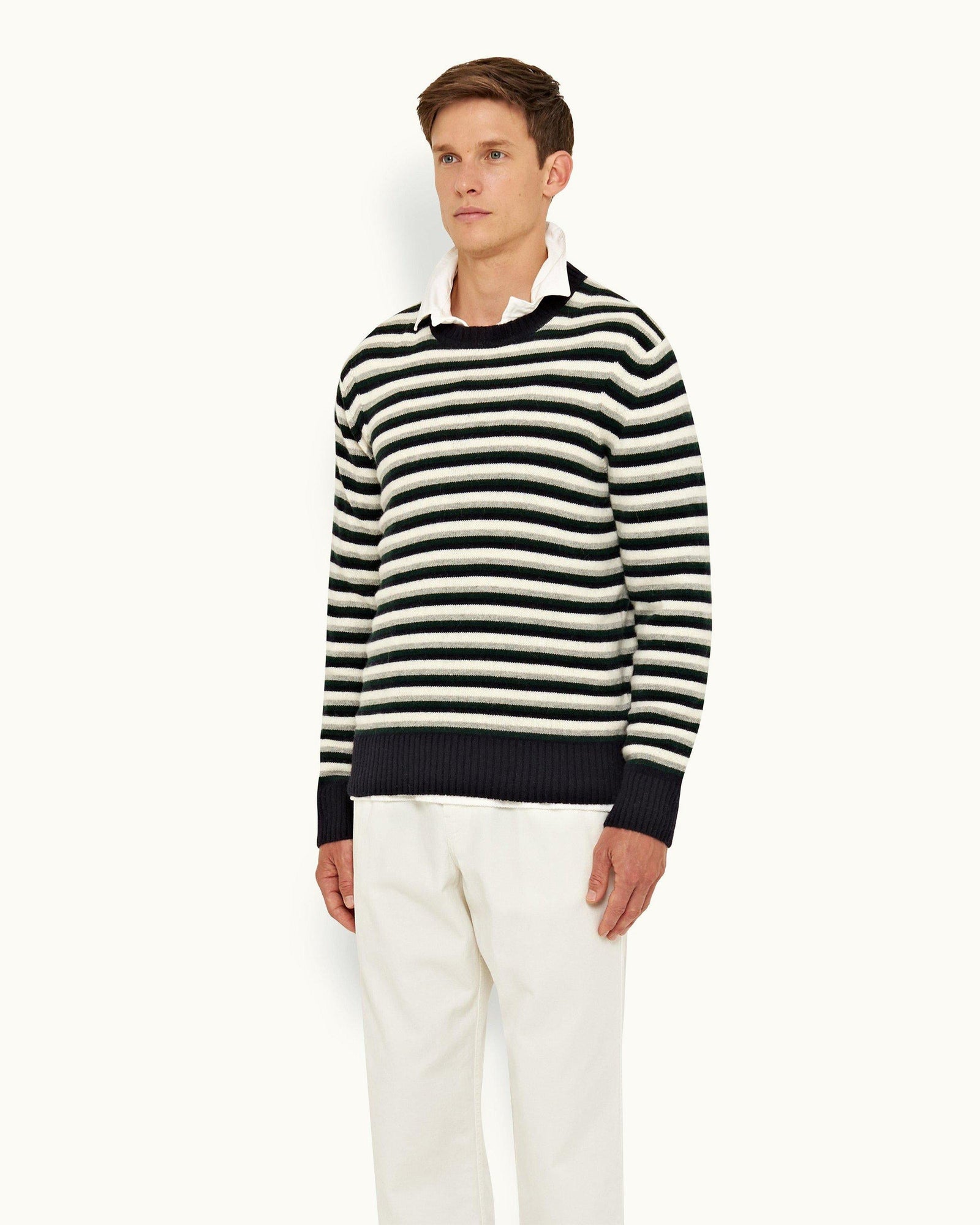 Navy/Multi Stripe Alpaca-Blend Jumper | Navy/Bristlecone Pine/Strata