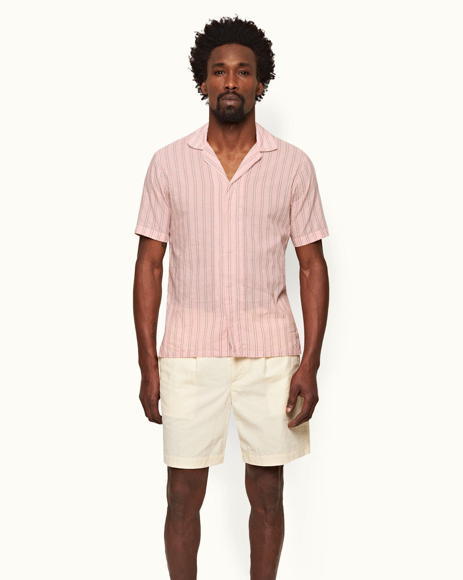 Maitan Rose/White Capri Collar Stripe Cotton Shirt | Rose/White