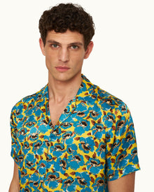 Petal Print Relaxed Fit Capri Collar Silk Shirt Woven In Italy in Lemon Meringue colour | Lemon Meringue