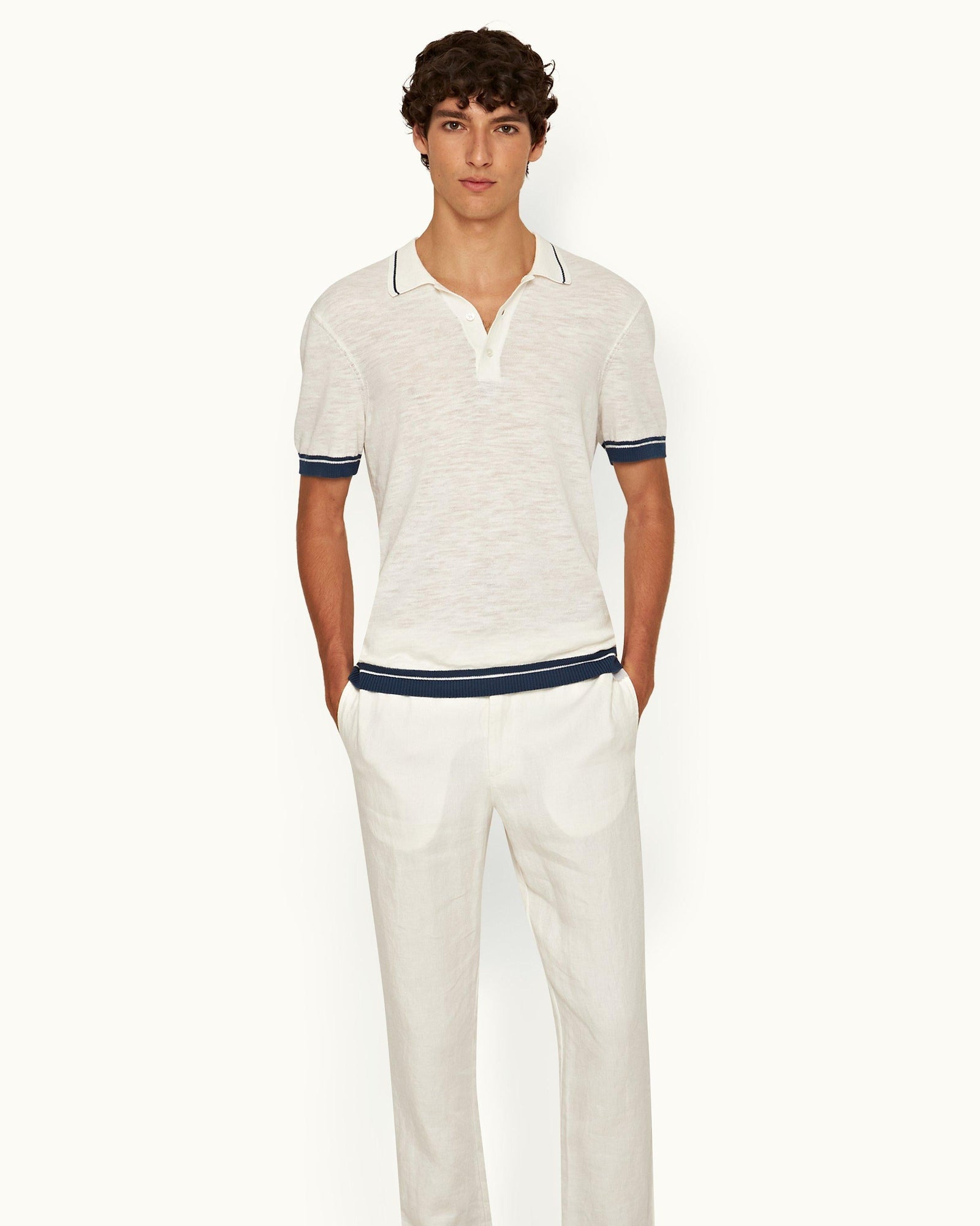 Maranon Cotton Linen White Sand Tailored Fit Cotton-Linen Polo Shirt | White Sand