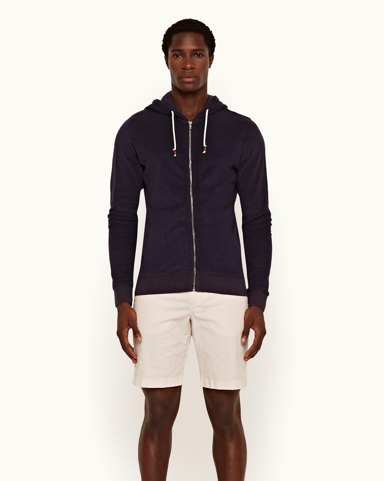 Mathers Towelling Navy Zip-Thru Brushed Towelling Sweatshirt | Navy
