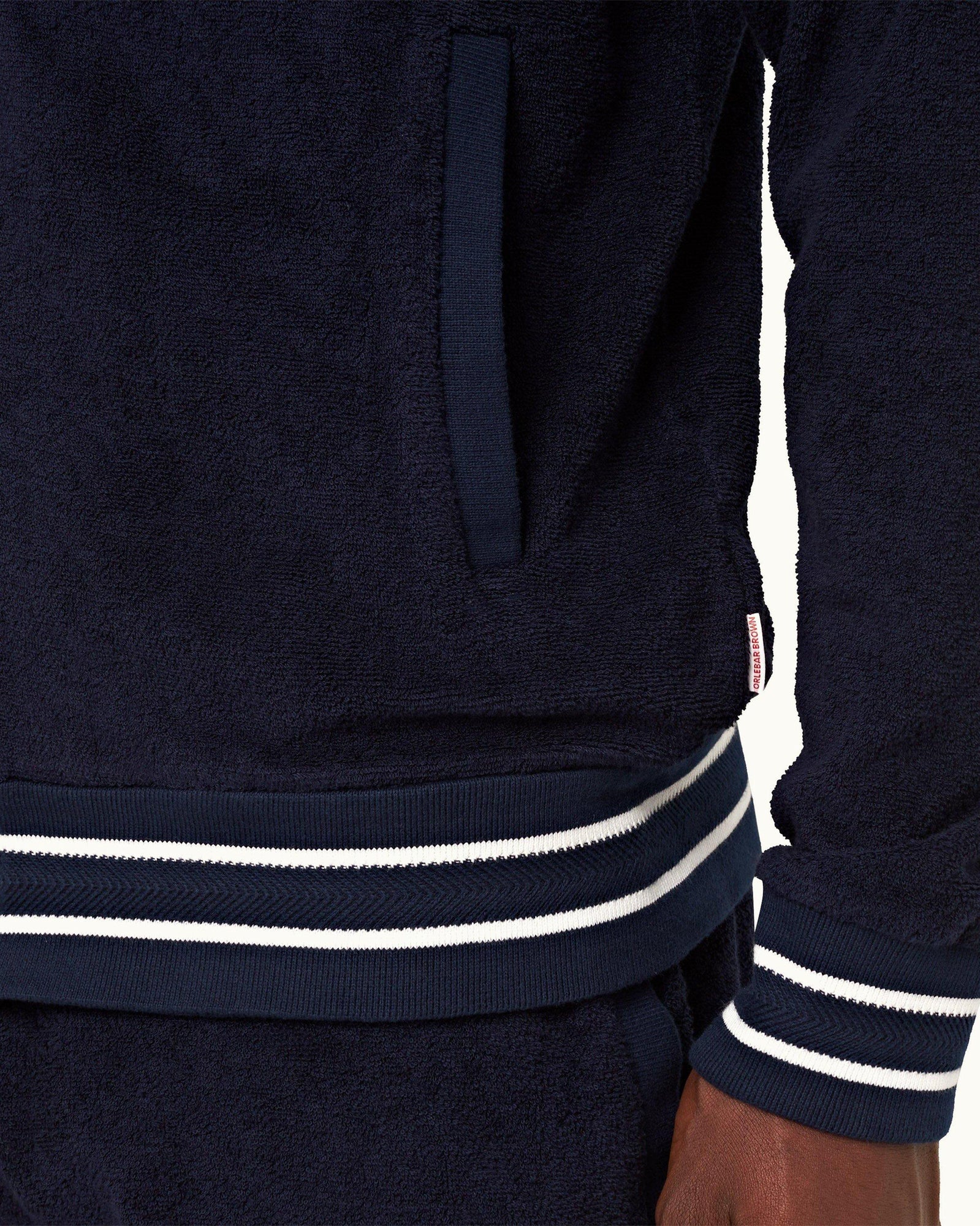 Mathers Towelling Navy Zip-Thru Towelling Hooded Sweatshirt | Navy