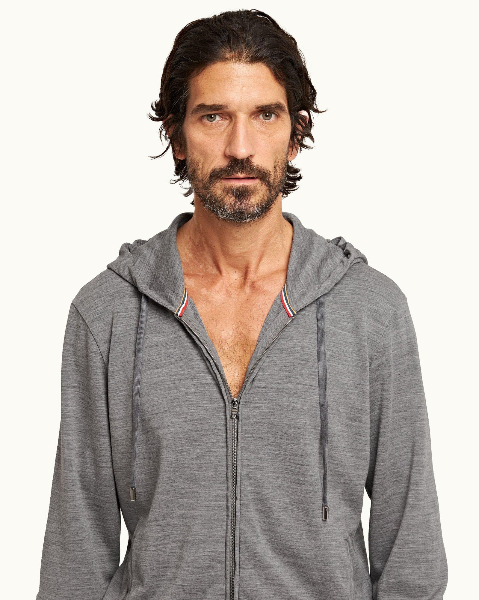 Grey Melange Smart Merino Zip-Thru Hooded Sweatshirt | Grey Melange