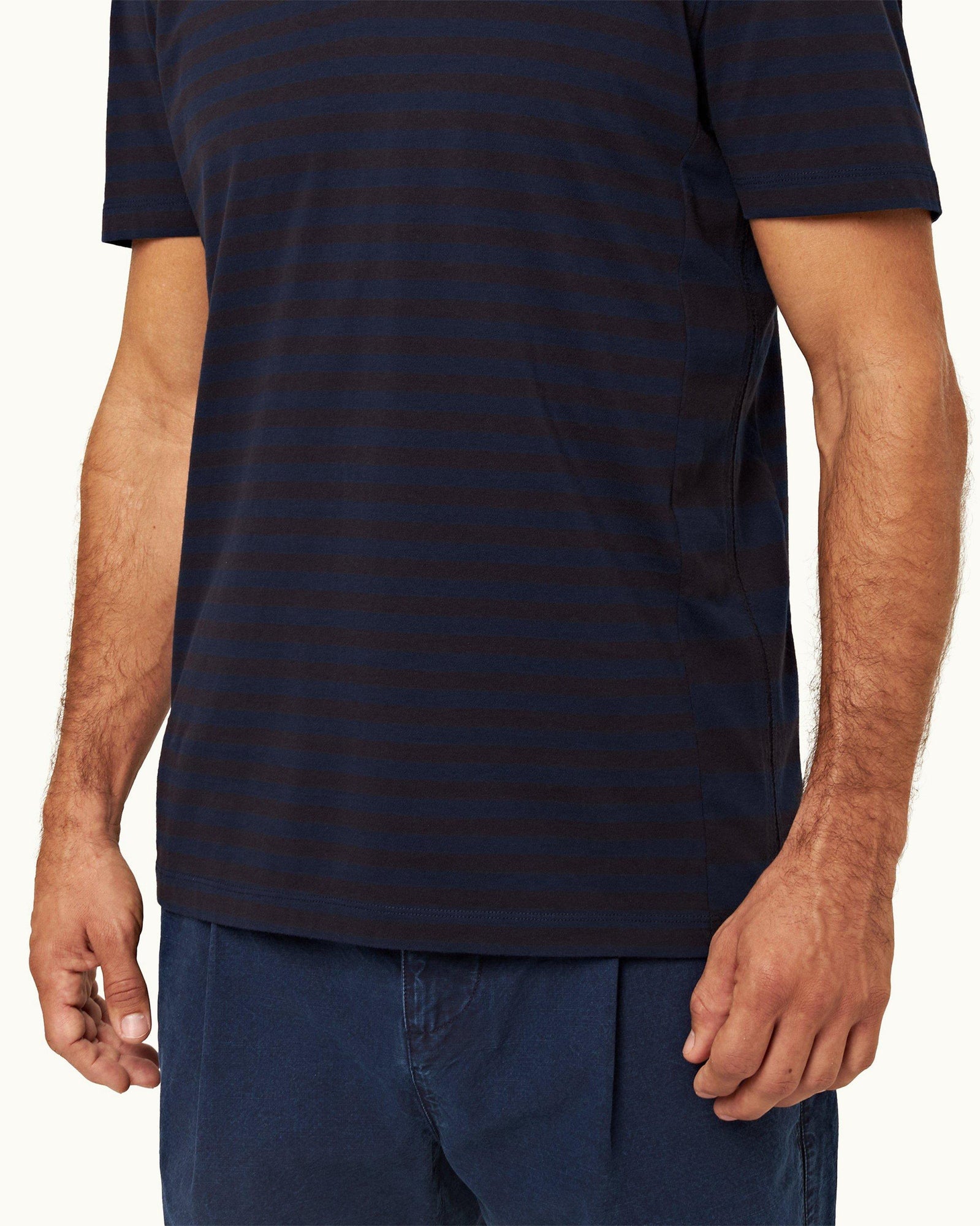 Dark Sapphire Classic Fit Organic Cotton Stripe Knit Polo Shirt | Dark Sapphire