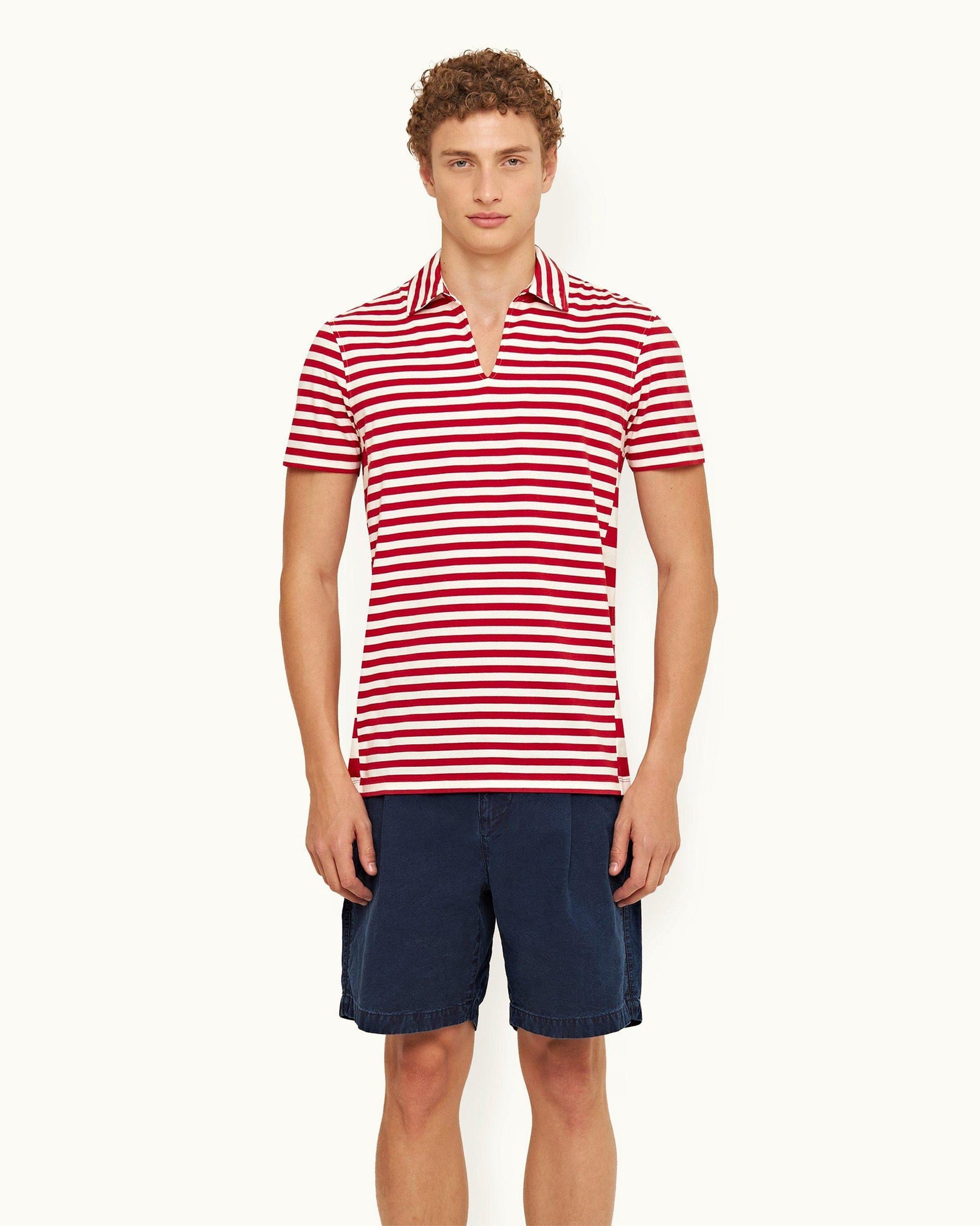 Vermillion Classic Fit Organic Cotton Stripe Knit Polo Shirt | Vermillion