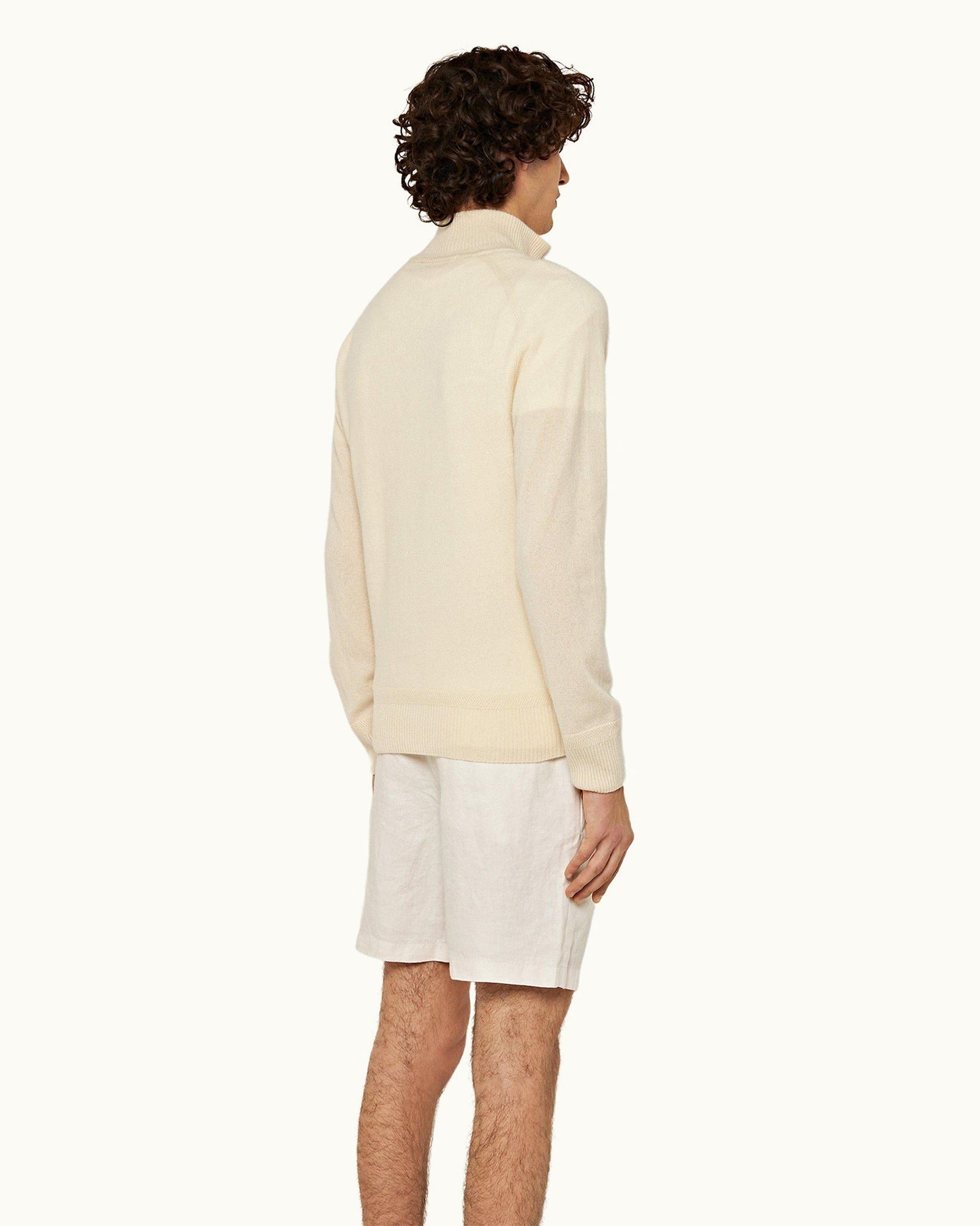 Norwich Linen White Sand Tailored Fit O.B Stripe Linen Shorts | White Sand