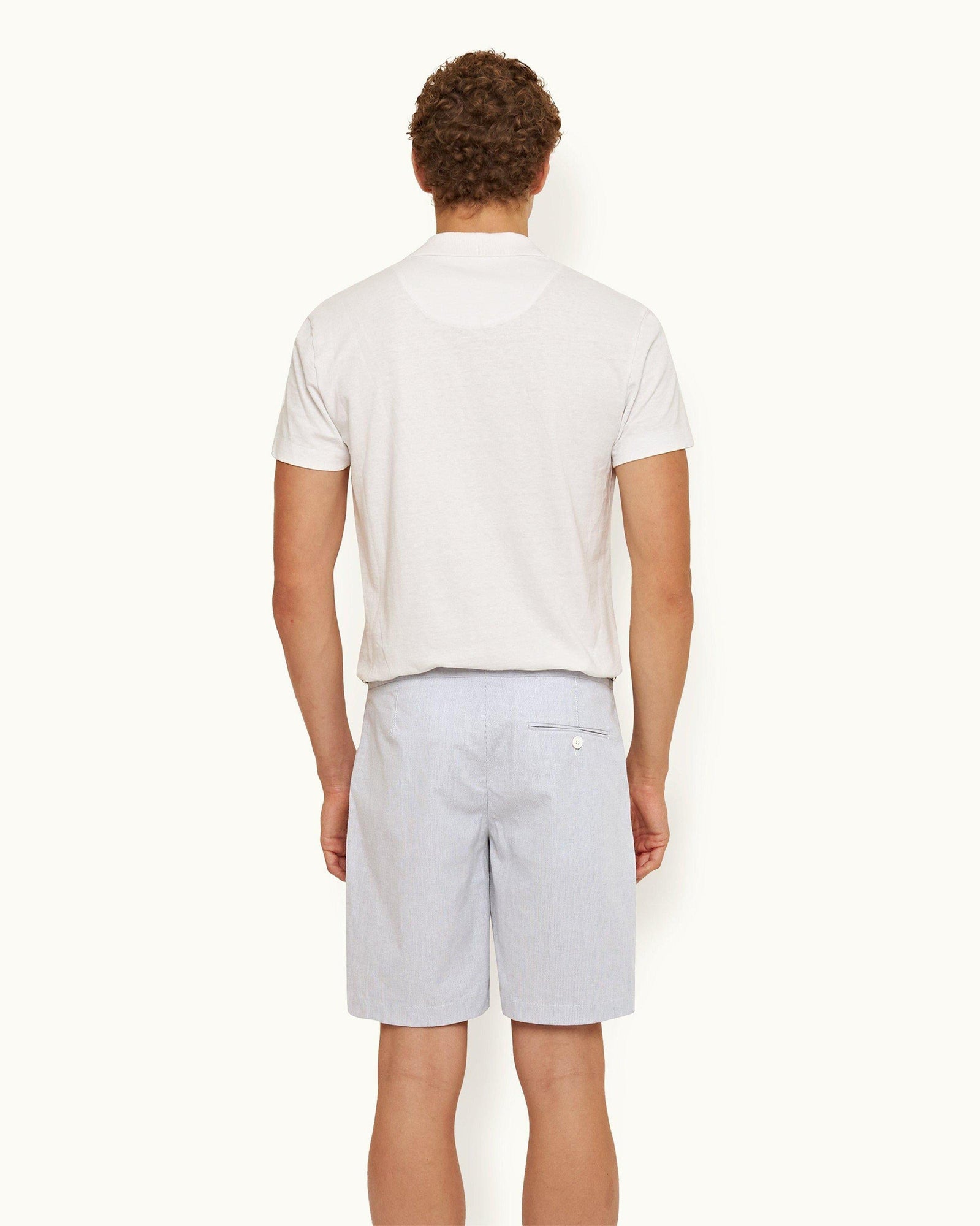 Midnight Navy/White Tailored Fit Cotton Seersucker Shorts | Midnight Navy/White