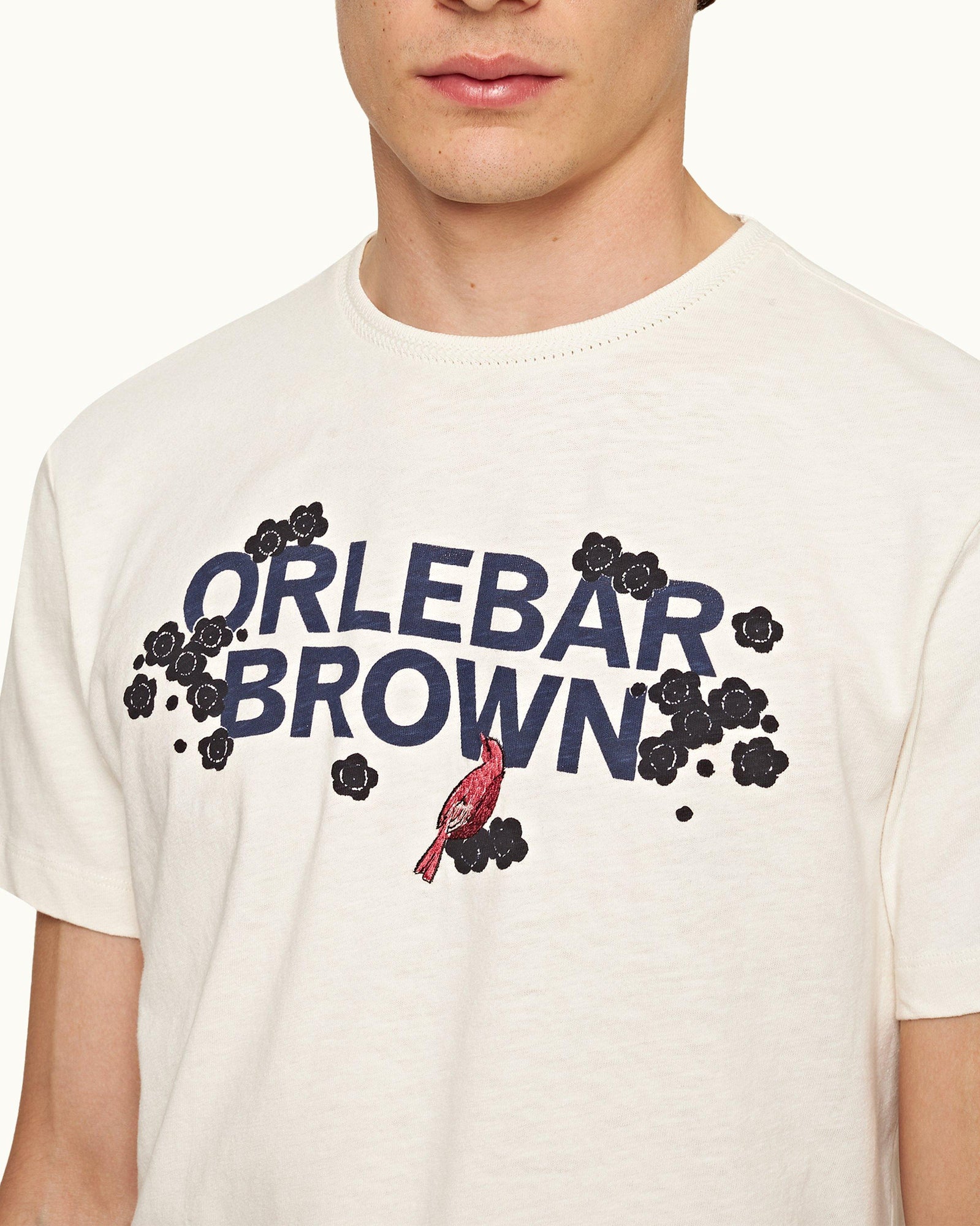 Blossom Logo Design Classic Fit Cotton T-shirt In White Jade/Plum Colour | White Sand/Night Iris