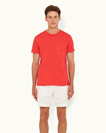 Summer Red Crew Neck Garment Dye Cotton T-shirt | Summer Red
