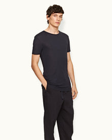 Ob-T Cashmere Crew Neck Modal-Cashmere T-shirt In Night Iris Blue | Night Iris