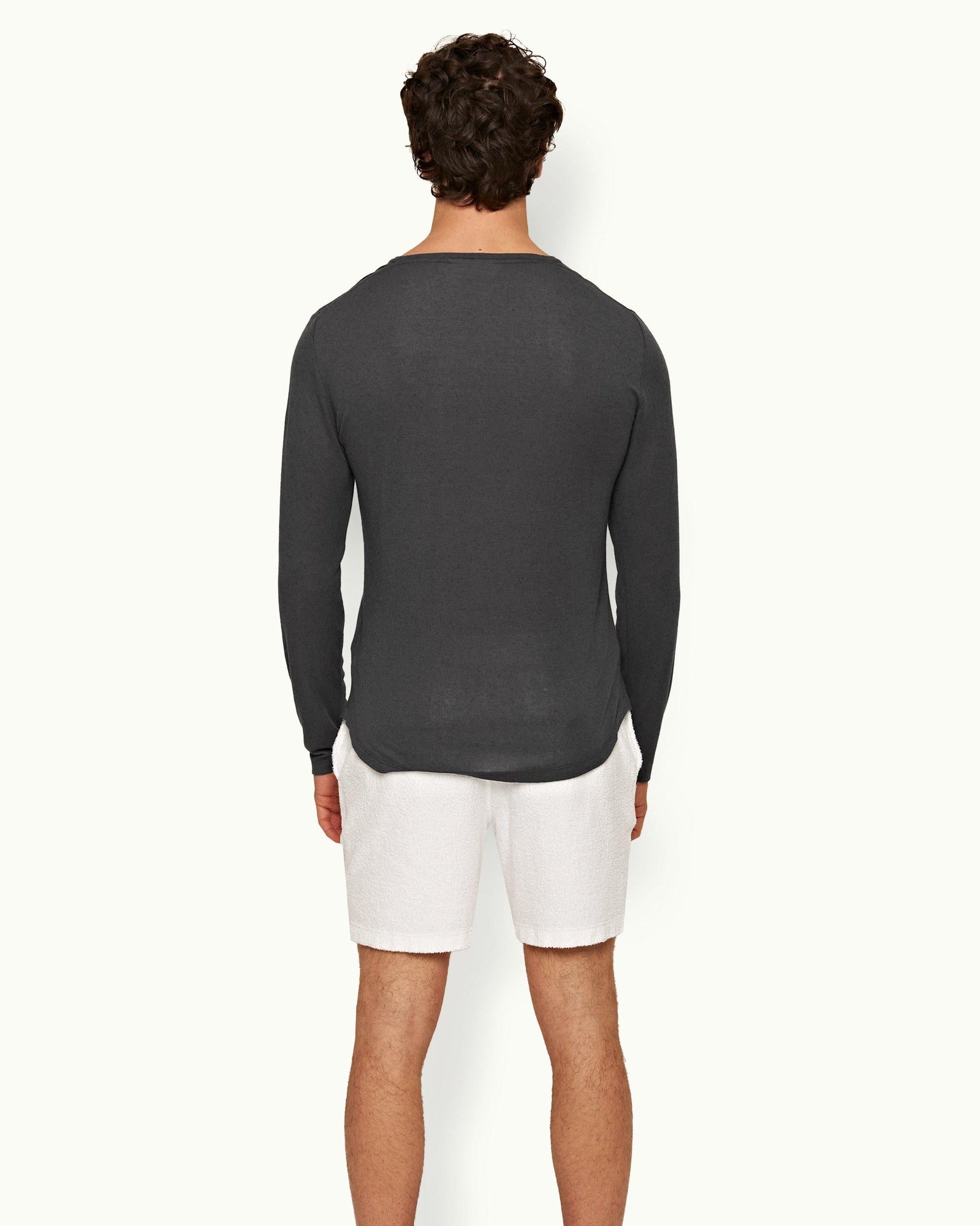Ob-T Cashmere Piranha Grey Tailored Fit Crewneck Long-Sleeve Cashmere T-shirt | Piranha Grey
