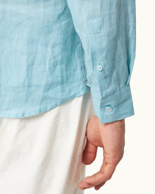 Summer Air Relaxed Fit Half Placket Laundered Linen Shirt | Summer Air