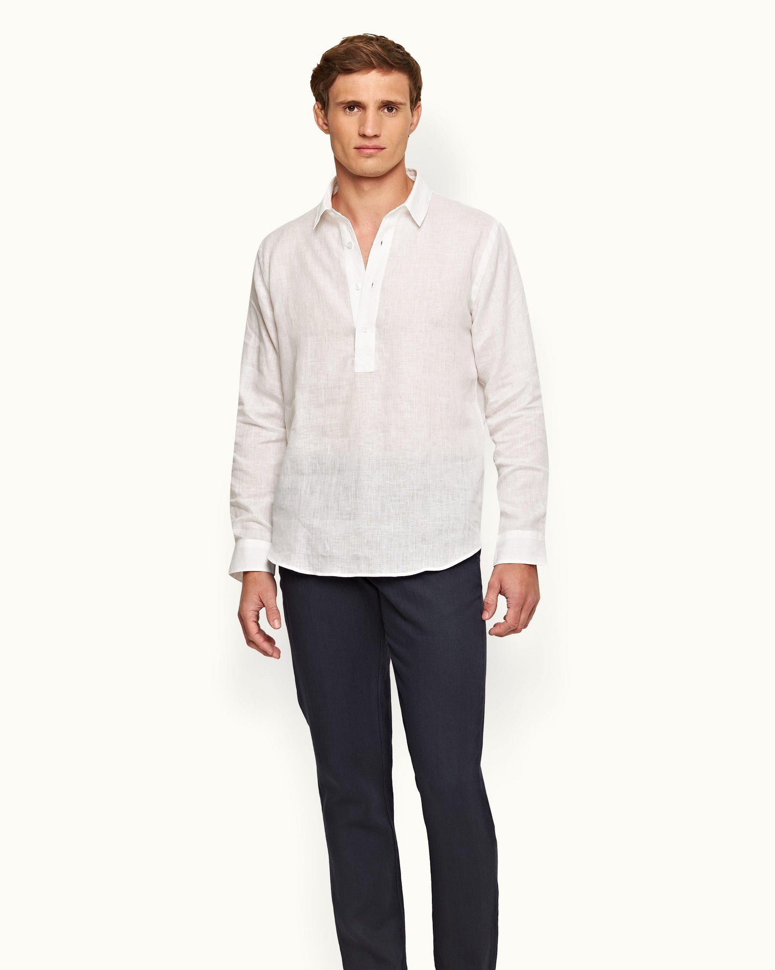 Percy White Classic Collar Overhead Linen Shirt | White