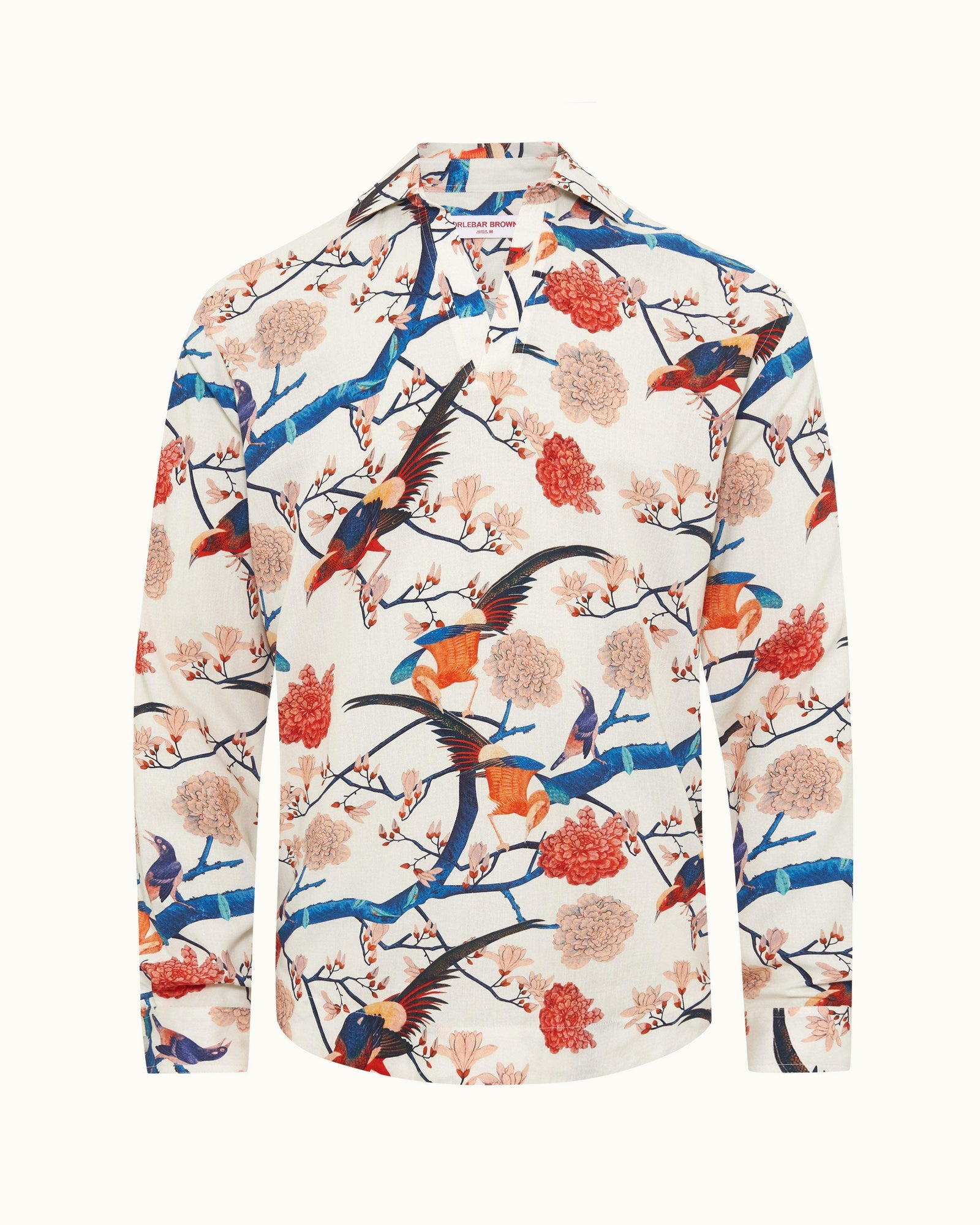 White Sand Relaxed Fit Classic Collar Open Placket Flight Of Fantasy Shirt | White Sand