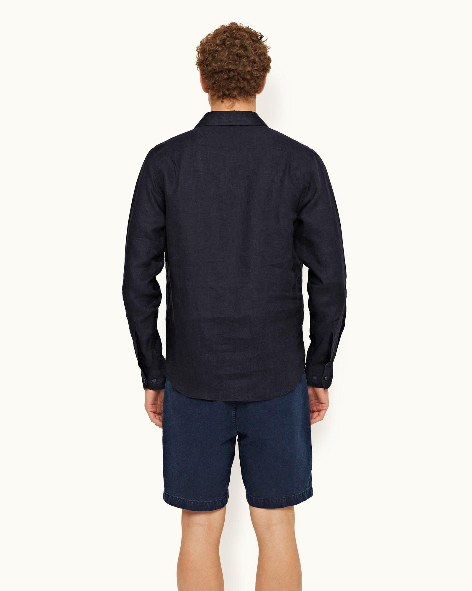 Ridley Linen Navy Smart Linen Relaxed Fit Overhead Shirt | Navy