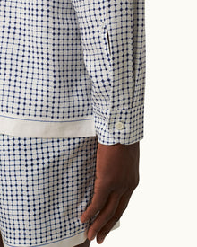 Ridley Linen White Sand/Azul Blue Tiescape Print Relaxed Fit Overhead Shirt | White Sand/Azul Blue