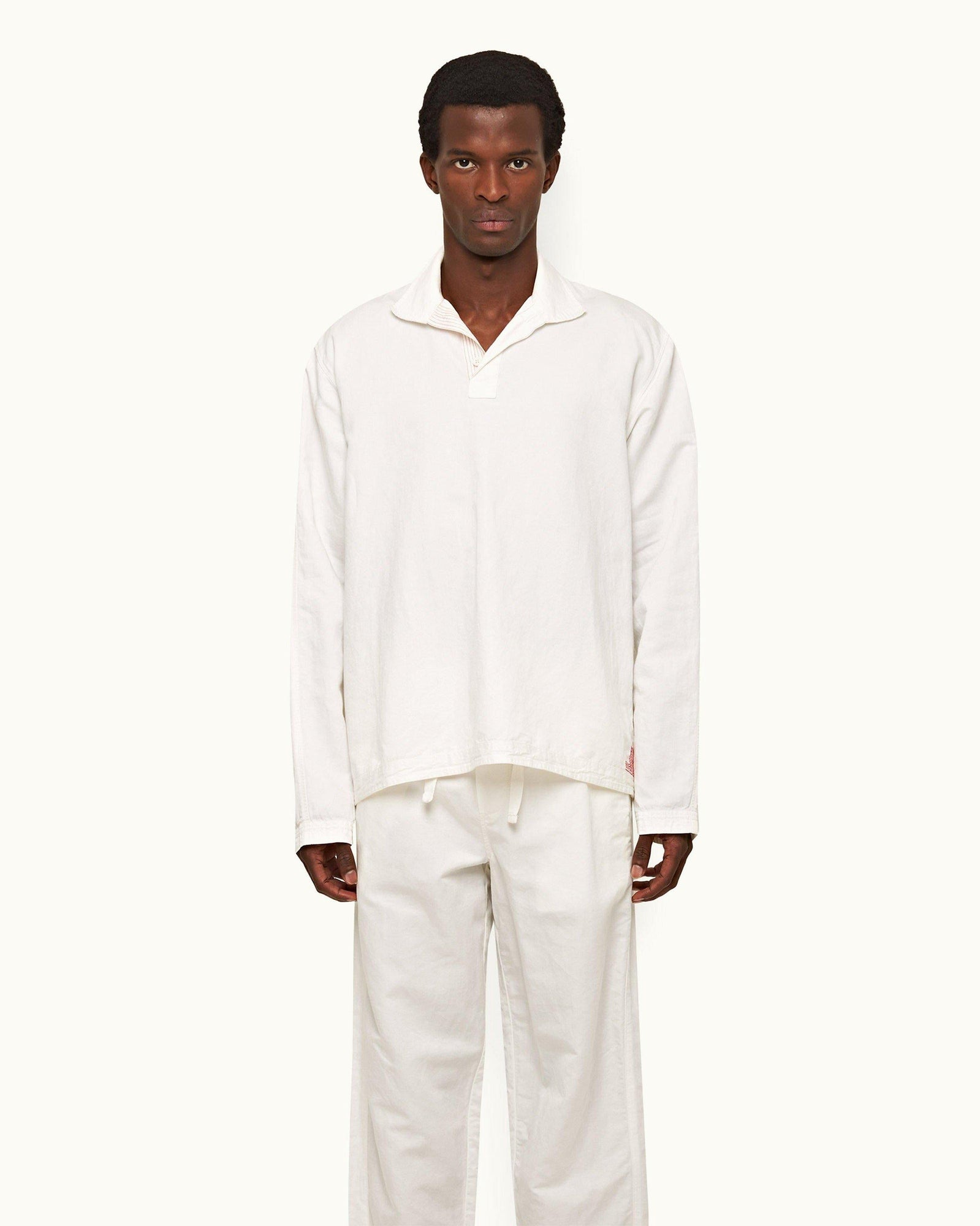 Sea Mist Classic Collar Overhead Mix Fabric Shirt | Sea Mist