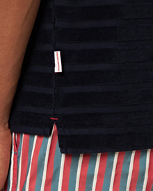 Night Iris Tonal Towelling Stripe Classic Fit T-shirt | Night Iris