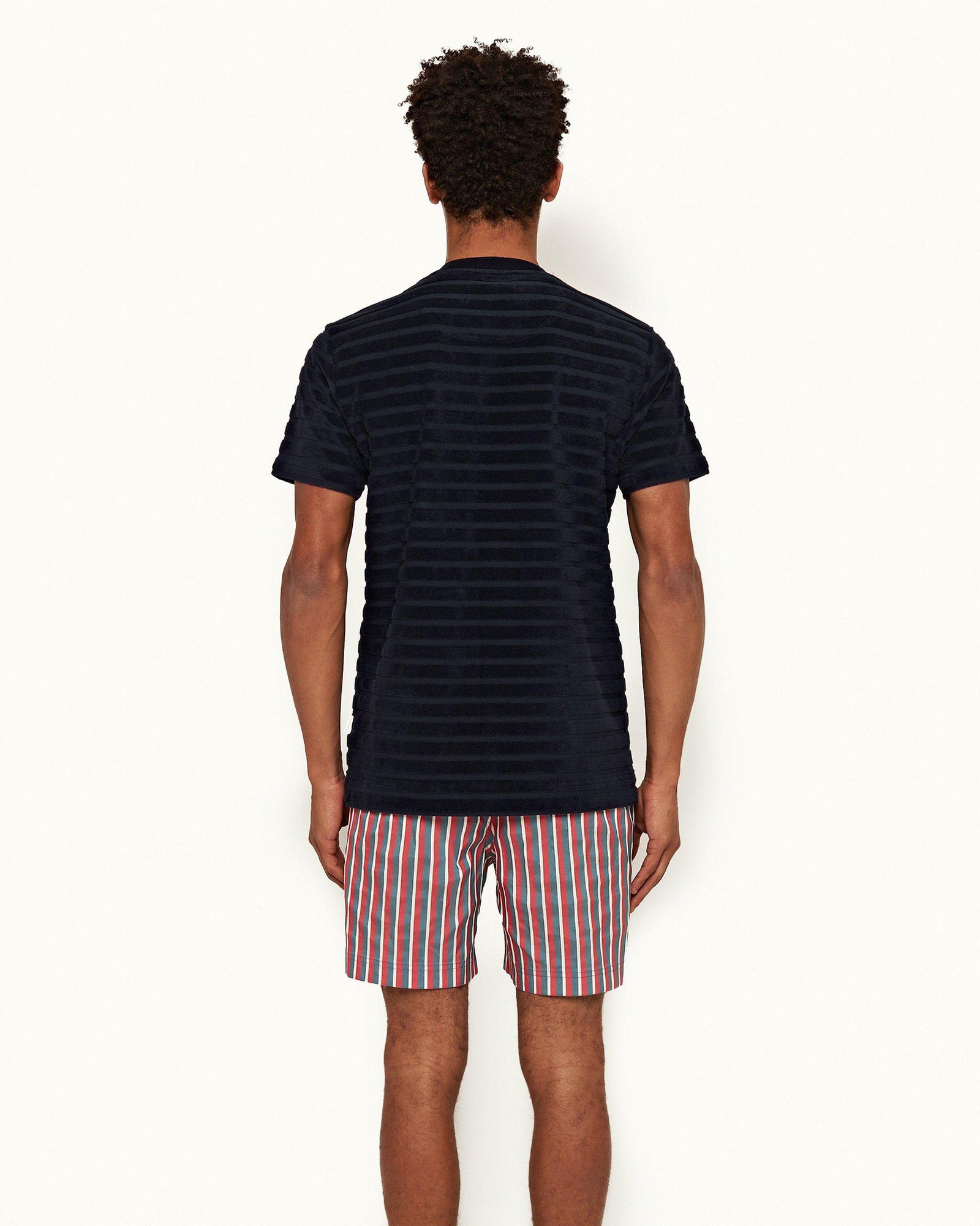 Night Iris Tonal Towelling Stripe Classic Fit T-shirt | Night Iris