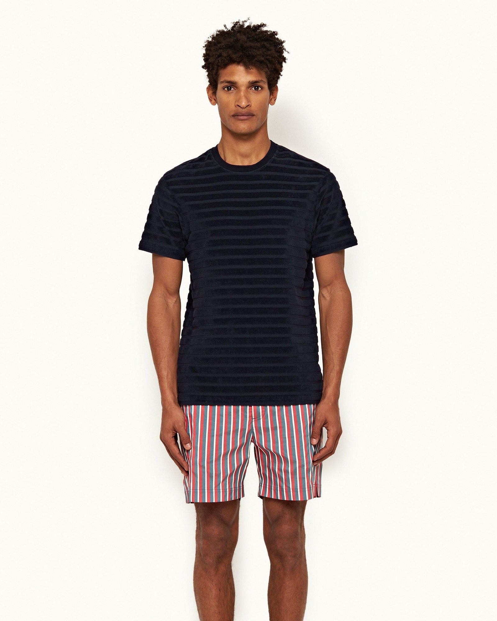 Night Iris Tonal Towelling Stripe Classic Fit T-shirt | Night Iris