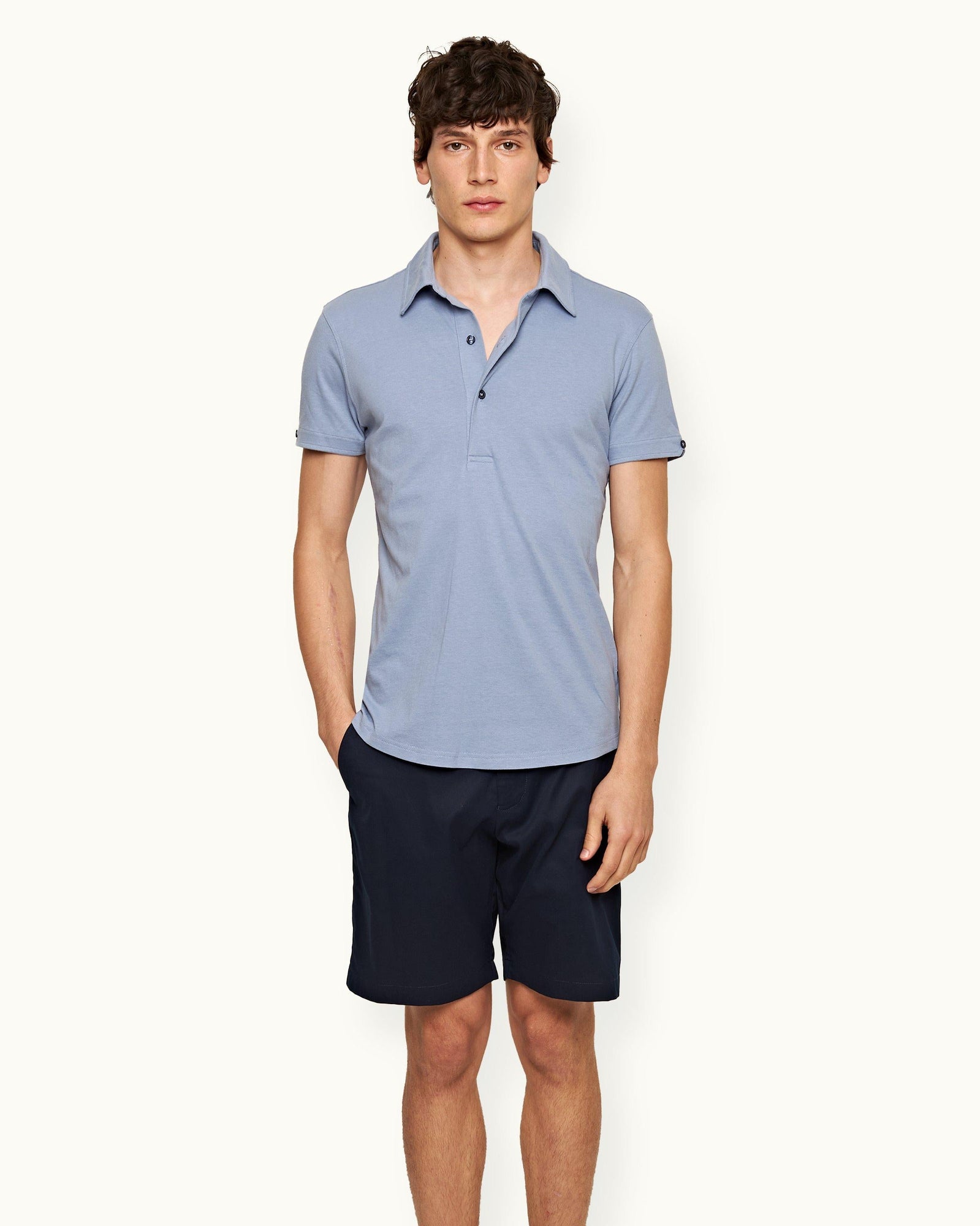 Sebastian Silk Tailored Fit Cotton-Silk Polo Shirt In Hush Blue | Hush