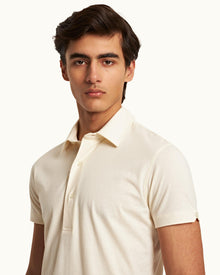 Sebastian Cotton Silk 007 White Sand Tailored Fit Short-Sleeve Cotton-Silk Polo Shirt | White Sand