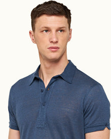 Sebastian Linen Classic Blue Tailored Fit Linen Polo Shirt | Classic Blue