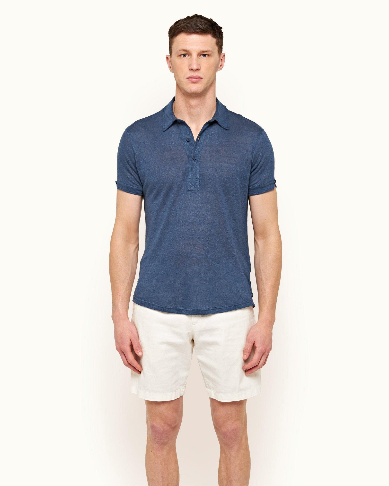 Sebastian Linen Classic Blue Tailored Fit Linen Polo Shirt | Classic Blue