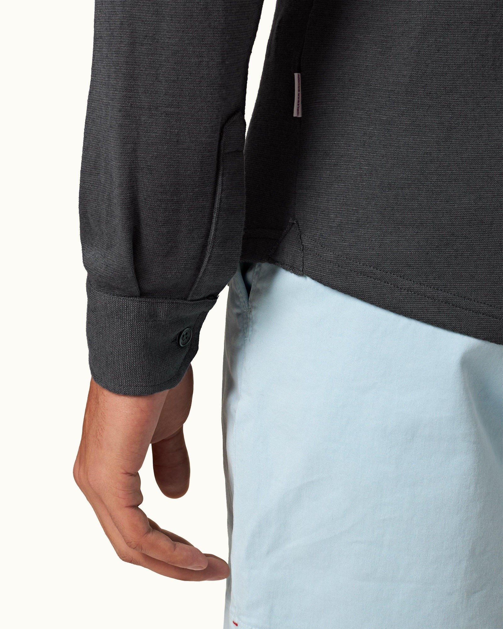 Piranha Grey Tailored Fit Long-Sleeve Cashmere Polo Shirt | Piranha Grey