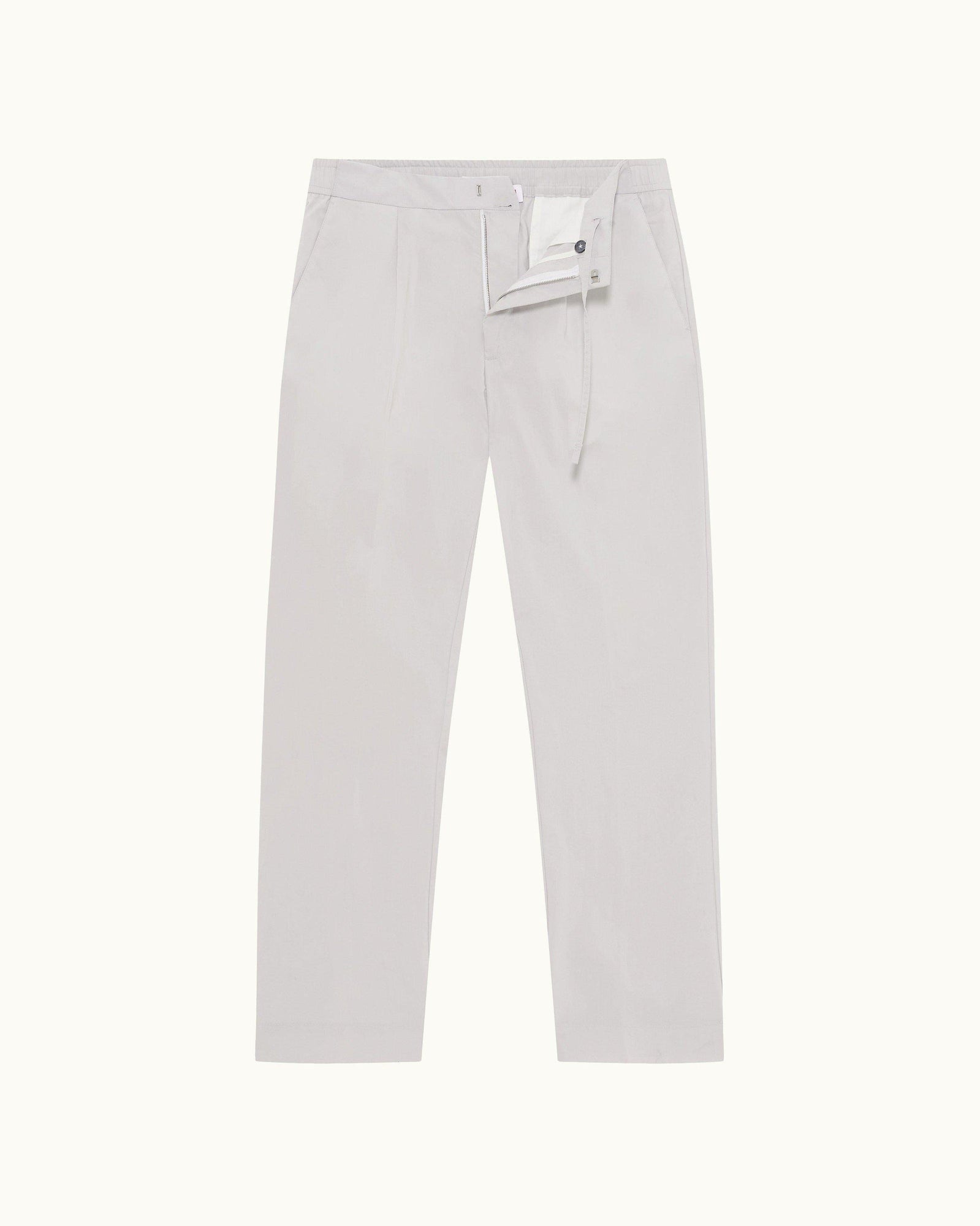Oyster Grey Tailored Fit Single Pleat Stretch-Cotton Trousers | Oyster Grey