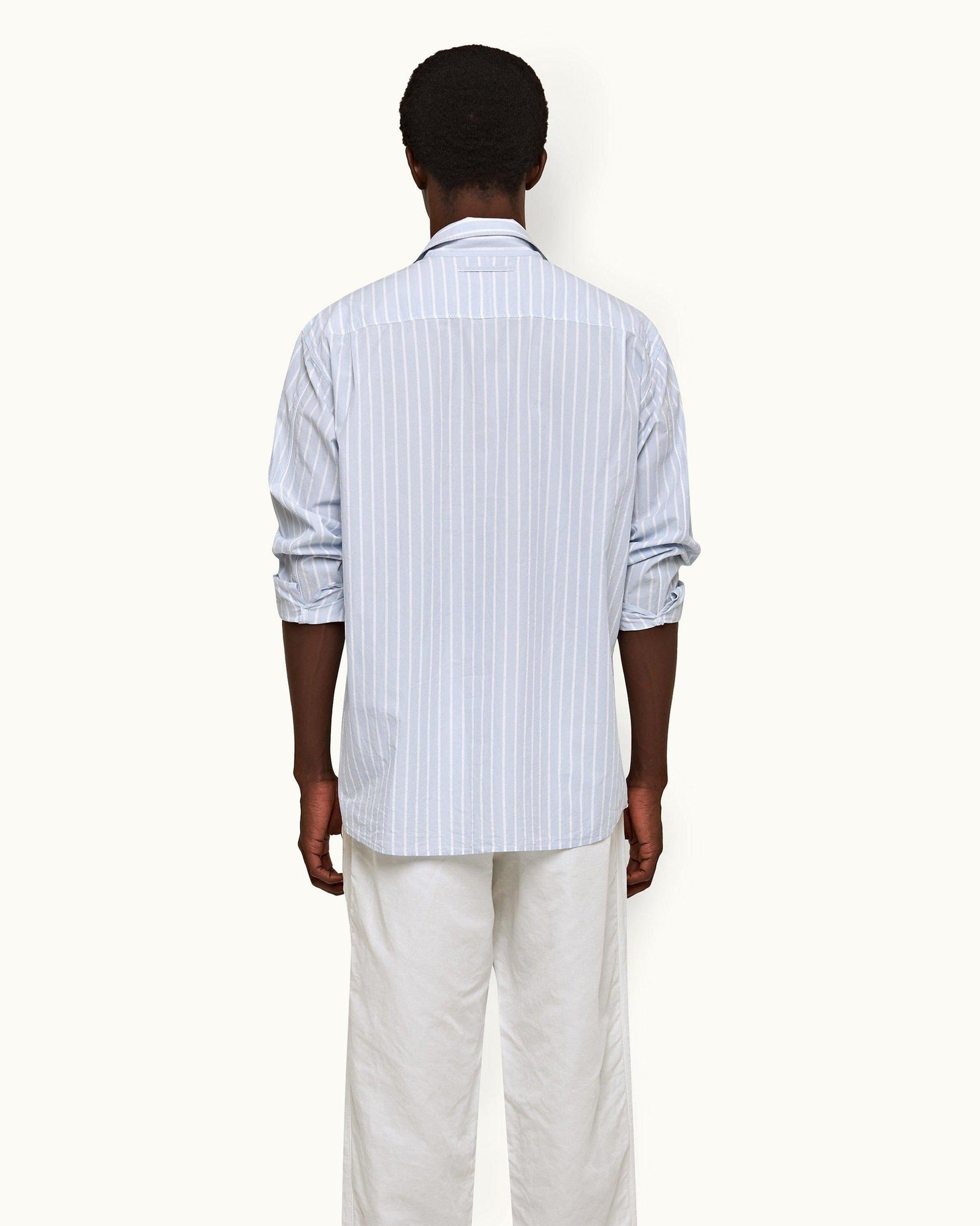 Serenity Blue/White Stripe Relaxed Fit Overhead Cotton Shirt | Serenity Blue/White