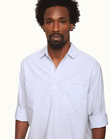 Light Island Sky/White Relaxed Fit Overhead Twin Stripe Cotton Shirt | Light Island Sky/White