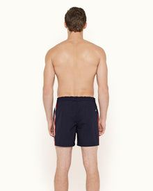 Standard Navy Stripe Seam Mid-Length Drawcord Swim Shorts | Navy