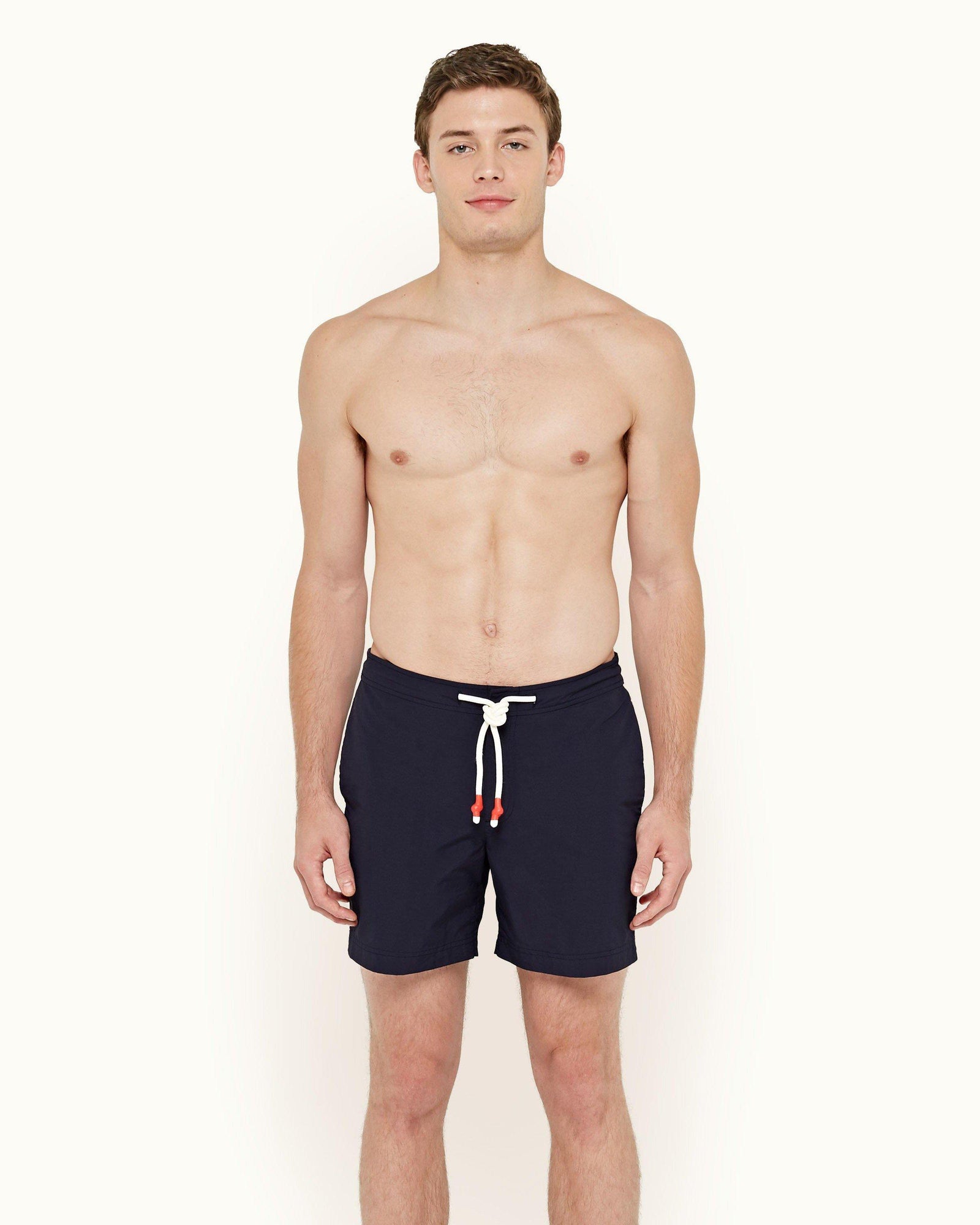 Standard Navy Stripe Seam Mid-Length Drawcord Swim Shorts | Navy