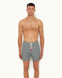 Navy/Cloud Cano Geometric Mid-Length Drawcord Swim Shorts | Navy/Cloud