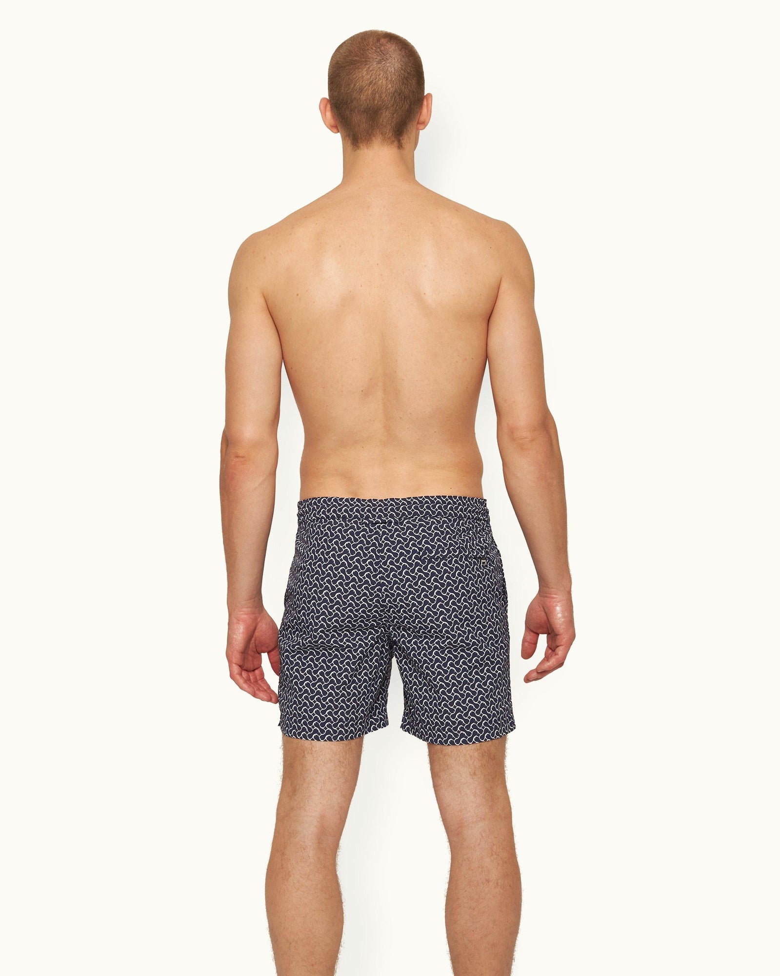 Standard Midnight Navy Geometric Mid-Length Drawcord Swim Shorts | Midnight Navy