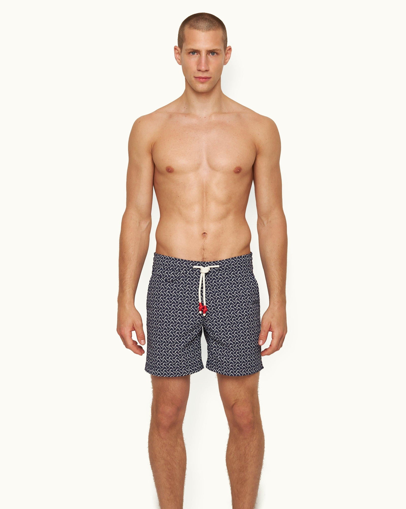 Standard Midnight Navy Geometric Mid-Length Drawcord Swim Shorts | Midnight Navy