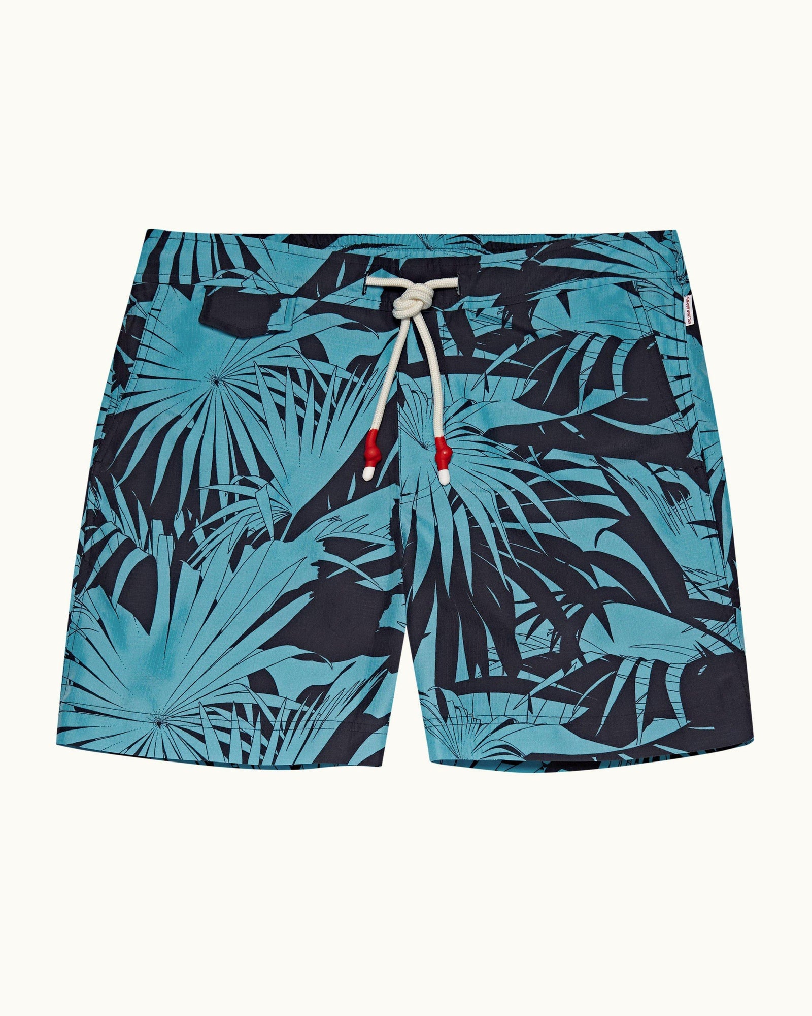 Cerulean Palmetto Print Mid-Length Drawcord Swim Shorts | Cerulean