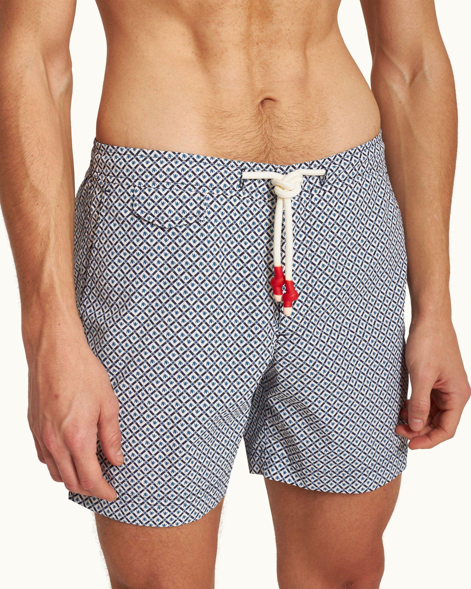 Standard Geo Print Mid-Length Drawcord Swim Shorts in Springfield Blue/White Sand colour | Springfield Blue/White Sand