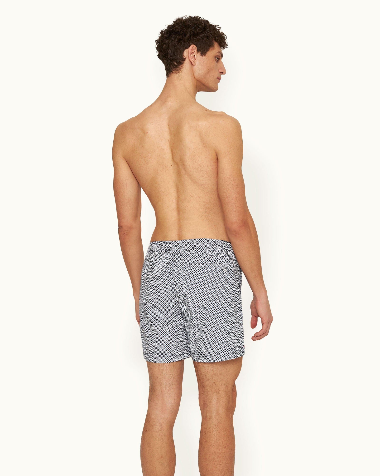 Standard Geo Print Mid-Length Drawcord Swim Shorts in Springfield Blue/White Sand colour | Springfield Blue/White Sand