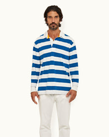 Signal Blue/Matchstick Stripe Classic Fit Long-Sleeve Polo Shirt | Signal Blue/Matchstick