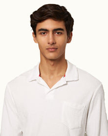 White O.B Stripe Tailored Fit Long-Sleeve Towelling Resort Polo Shirt | White