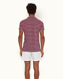 Terry Towelling Summer Red/Marina Aqua O.B Stripe Resort Polo Shirt | Summer Red/Marina Aqua