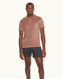 Terry Towelling Organic Cotton Towelling Resort Polo Shirt In Plum Wine Colour | Plum Wine