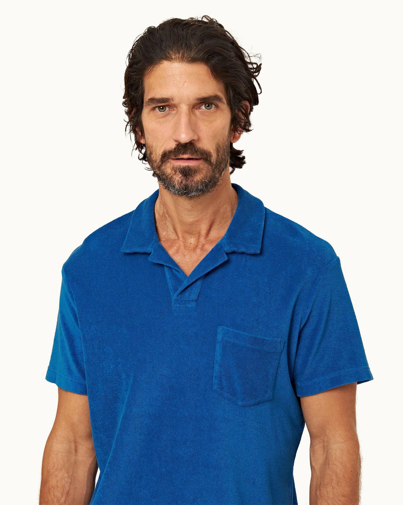 Terry Towelling Signal Blue Tailored Fit Towelling Resort Polo Shirt | Signal Blue